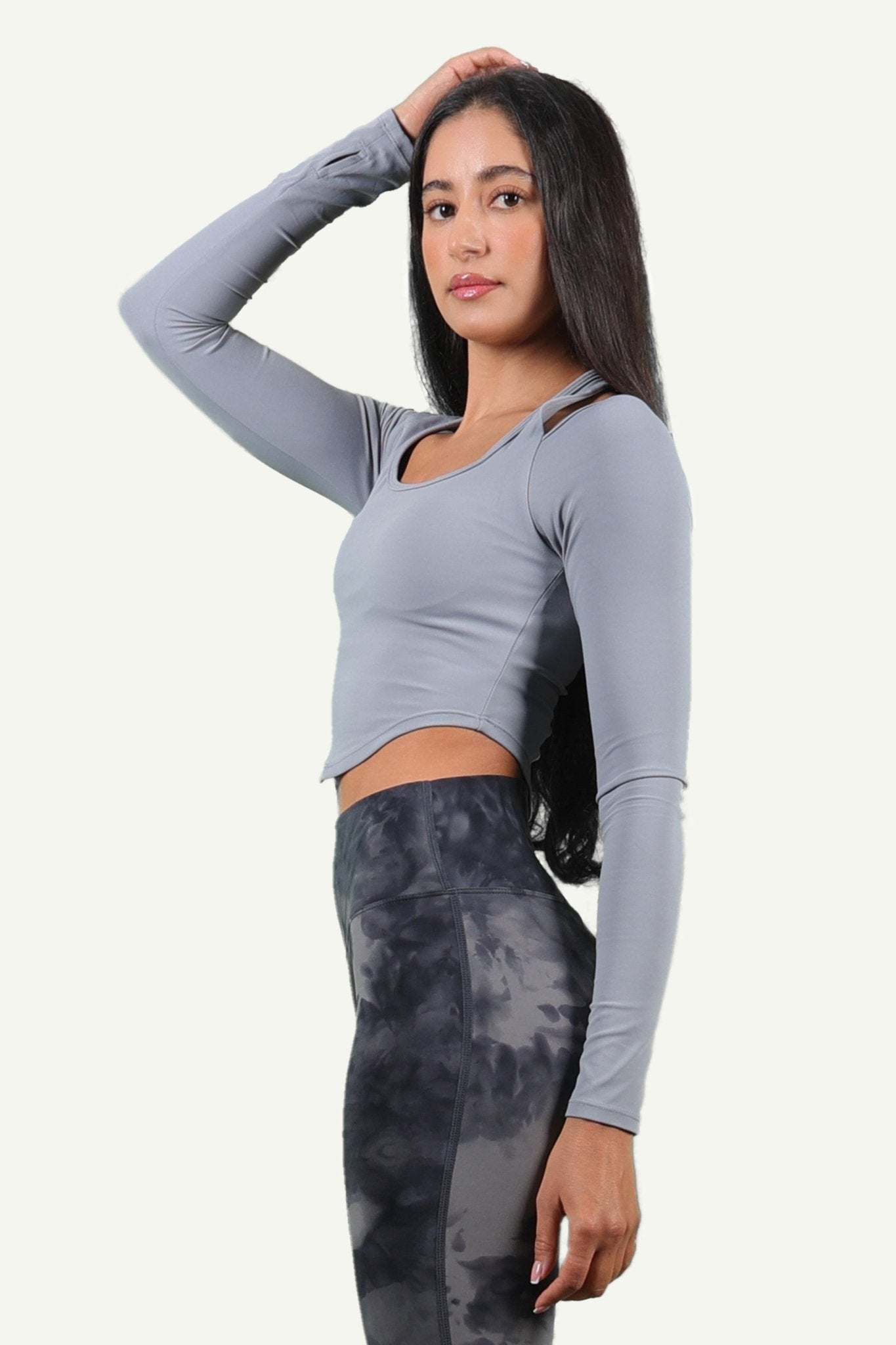 Grey Long Sleeve Gym Crop Top for Women - Kre'level