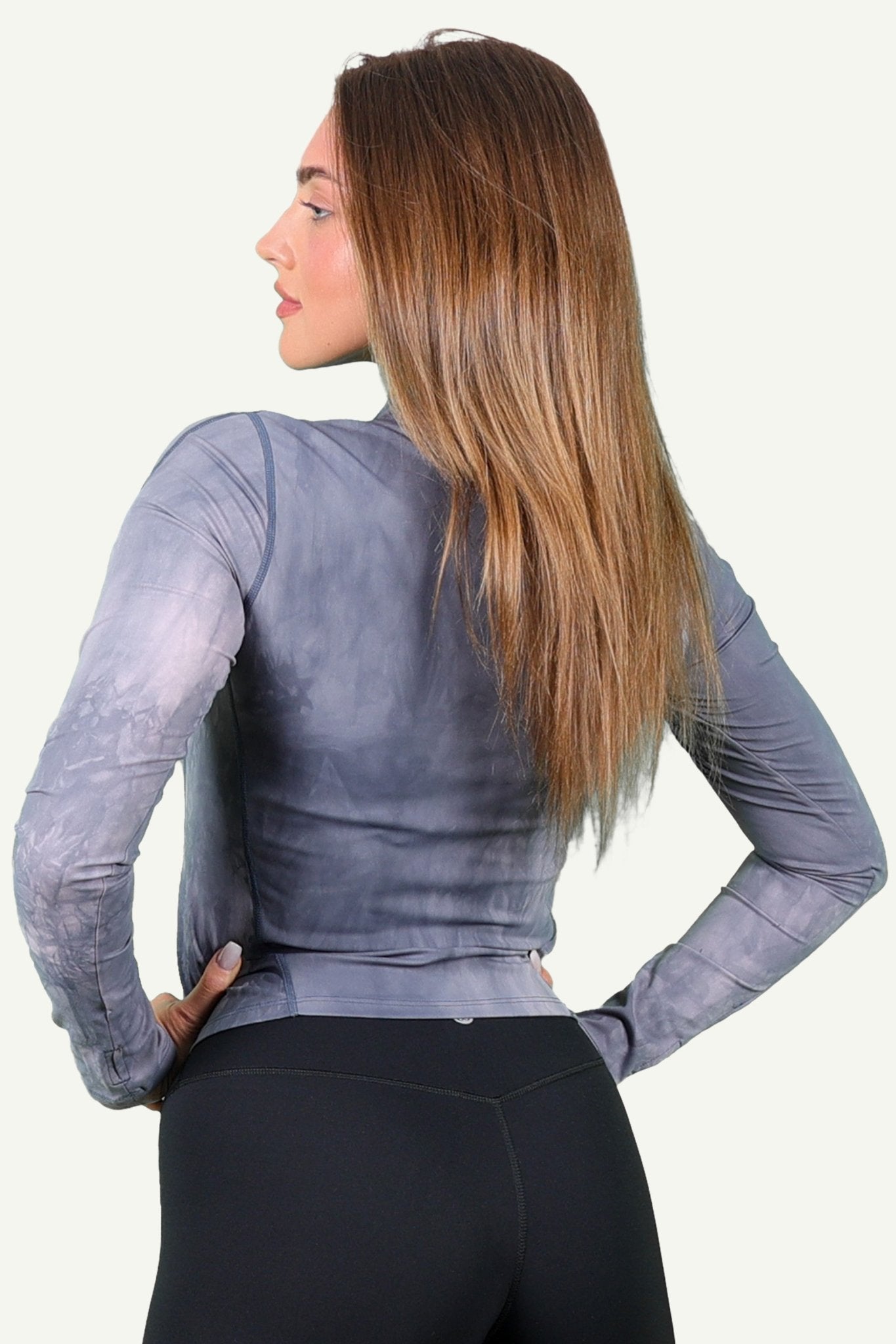 Stylish Grey and Pink Tie Dye Long Sleeve Fitness Shirt for Women - Kre'level