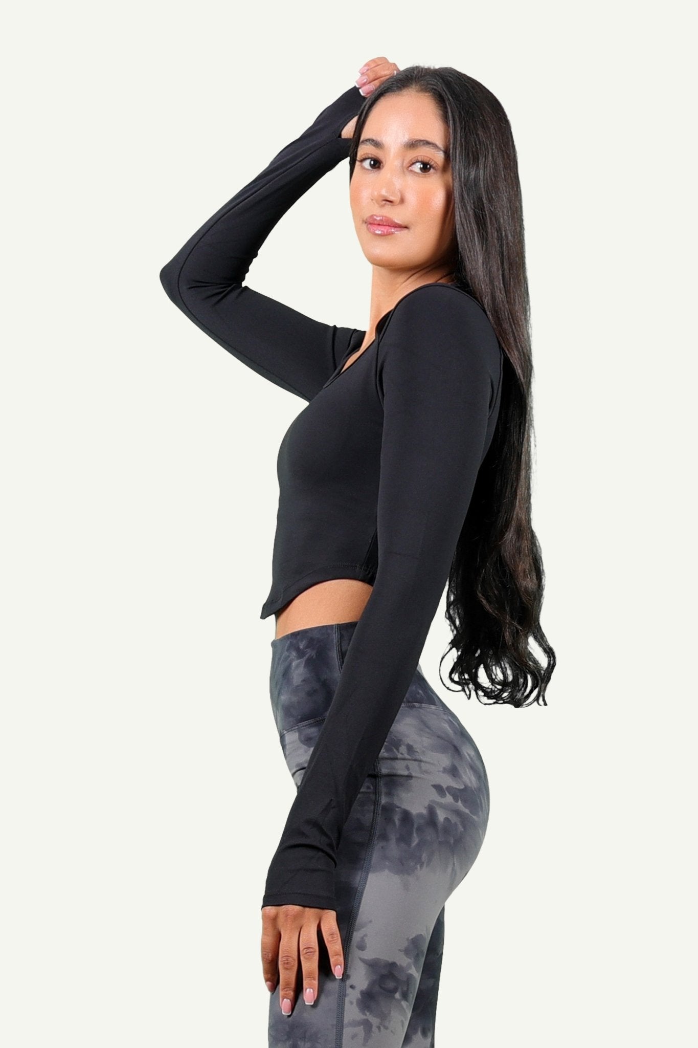 Black Long Sleeve Gym Crop Top for Women - Kre'level