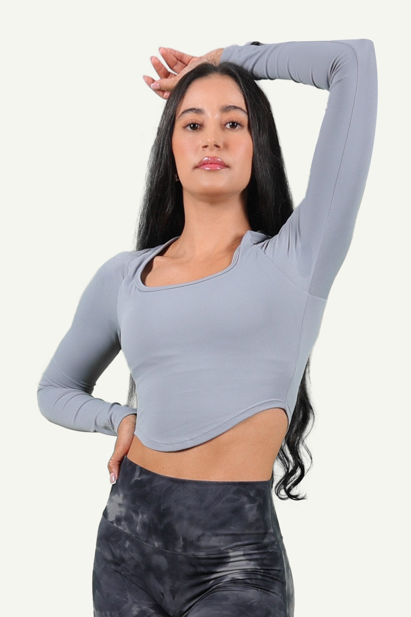 Grey Long Sleeve Gym Crop Top for Women - Kre'level