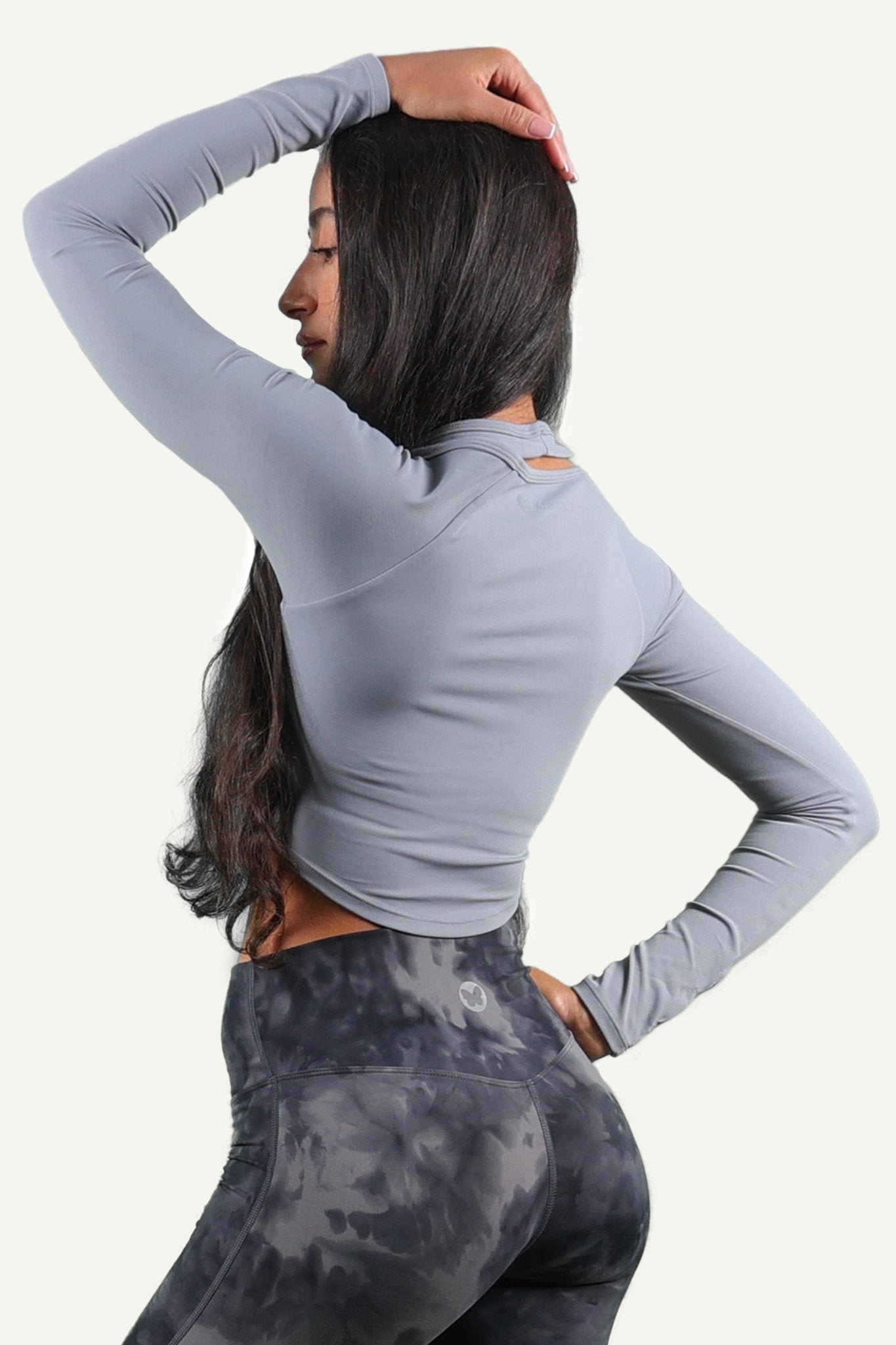 Grey Long Sleeve Gym Crop Top for Women - Kre'level