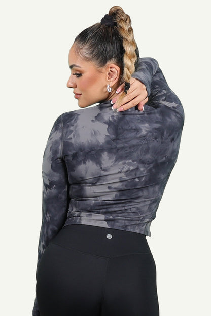 Tie Dye Black Long Sleeve Gym Shirt for Women - Kre'level